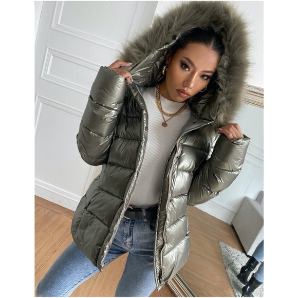 metallic quilted puffer jacket